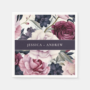 Burgundy Plum Purple Floral Watercolor Wedding Napkins