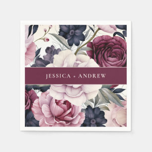 Burgundy Plum Purple Floral Watercolor Wedding Napkins