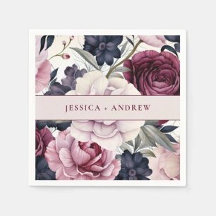 Burgundy Plum Purple Floral Watercolor Wedding Napkins