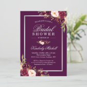 Burgundy Plum Purple Flowers Autumn Bridal Shower Invitation (Standing Front)