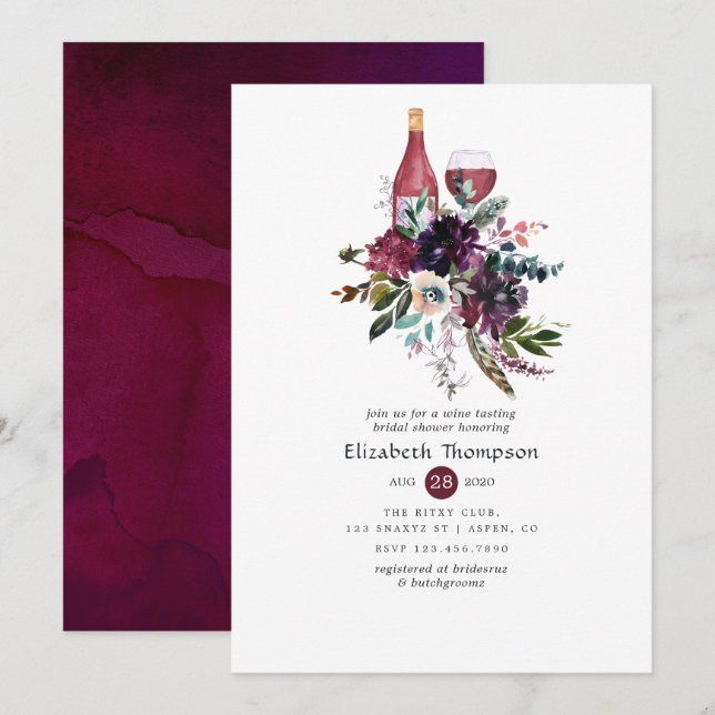 Burgundy Plum Red Wine Tasting Bridal Shower Invitation (Front/Back)