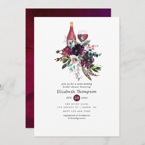 Burgundy Plum Red Wine Tasting Bridal Shower Invitation