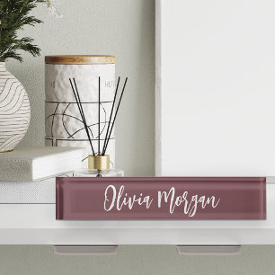 Burgundy Plum Sketched Cursive Script Name Desk Name Plate