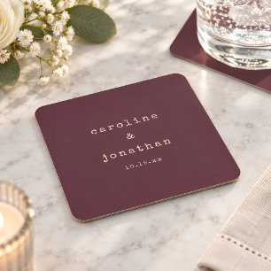Burgundy Plum Typewriter Winter Wedding Favor Square Paper Coaster