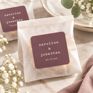 Burgundy Plum Typewriter Winter Wedding Favor Square Sticker