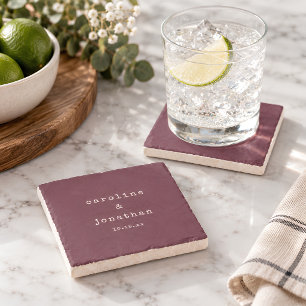 Burgundy Plum Typewriter Winter Wedding Favor Stone Coaster