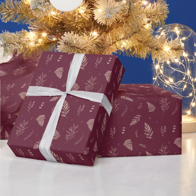 Burgundy Plum | Winter Laurel Pattern Wrapping Paper (Holidays)