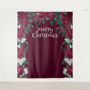Burgundy Poinsettia Christmas Party Backdrop