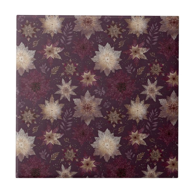 Burgundy Poinsettia Christmas Pattern (2) Ceramic Tile (Front)