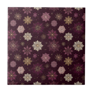 Burgundy Poinsettia Christmas Pattern (4) Ceramic Tile