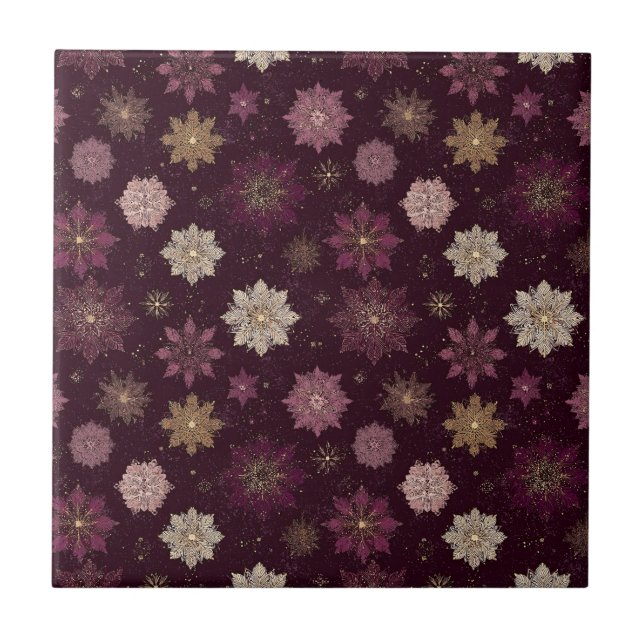 Burgundy Poinsettia Christmas Pattern (4) Ceramic Tile (Front)