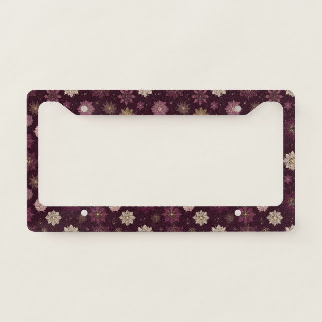 Burgundy Poinsettia Christmas Pattern (4) License Plate Frame (Front)
