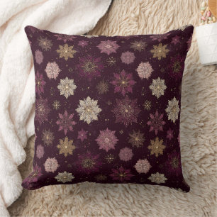 Burgundy Poinsettia Christmas Pattern (4) Throw Pillow