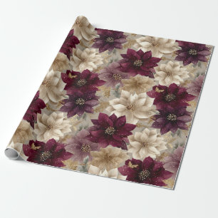 Burgundy Poinsettia Christmas Pattern (5) Wrapping Paper