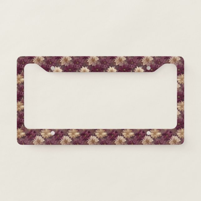 Burgundy Poinsettia Christmas Pattern (6) License Plate Frame (Front)