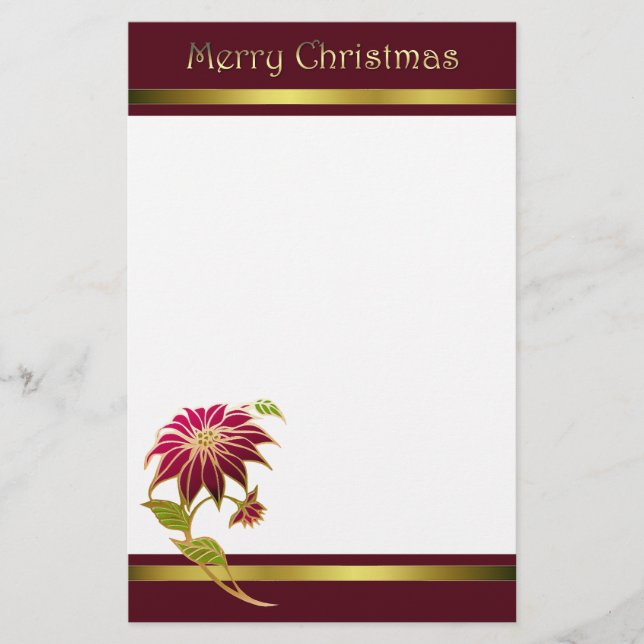 Burgundy Poinsettia Christmas Stationery (Front)