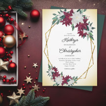 Burgundy Poinsettia Gold Frame Christmas Wedding
