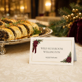 Burgundy Poinsettia Holiday Food Label Card