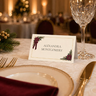 Burgundy Poinsettia Holiday Place Card