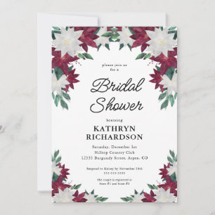 Burgundy Poinsettias Christmas Bridal Shower Invitation