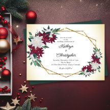 Burgundy Poinsettias Gold Frame Christmas Wedding