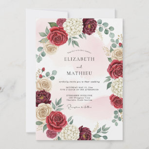 Burgundy Polished Traditional Wedding Invitation
