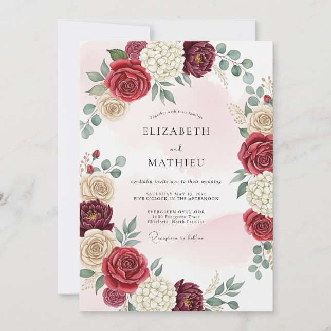 Burgundy Polished Traditional Wedding Invitation (Front)