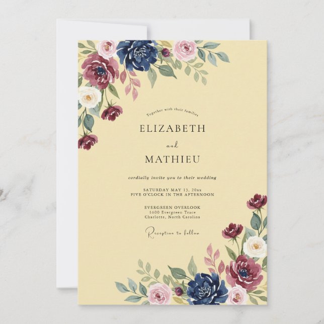 Burgundy Polished Vintage Wedding Invitation (Front)