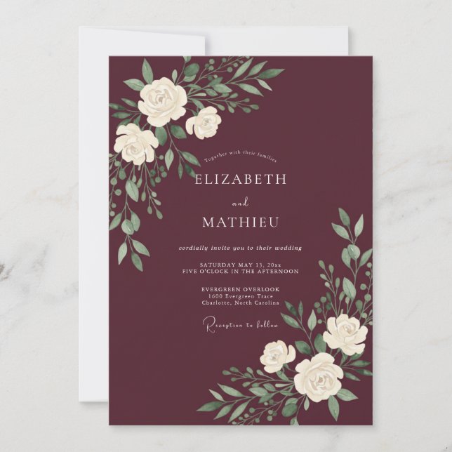Burgundy Polished Winter Wedding Invitation (Front)