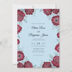 Burgundy Poppy Azure Wedding Invitation