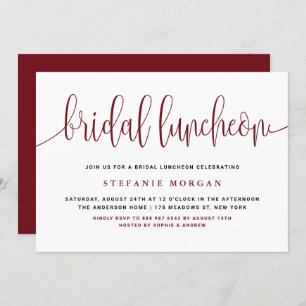 Burgundy Pretty Calligraphy Bridal Luncheon Invitation