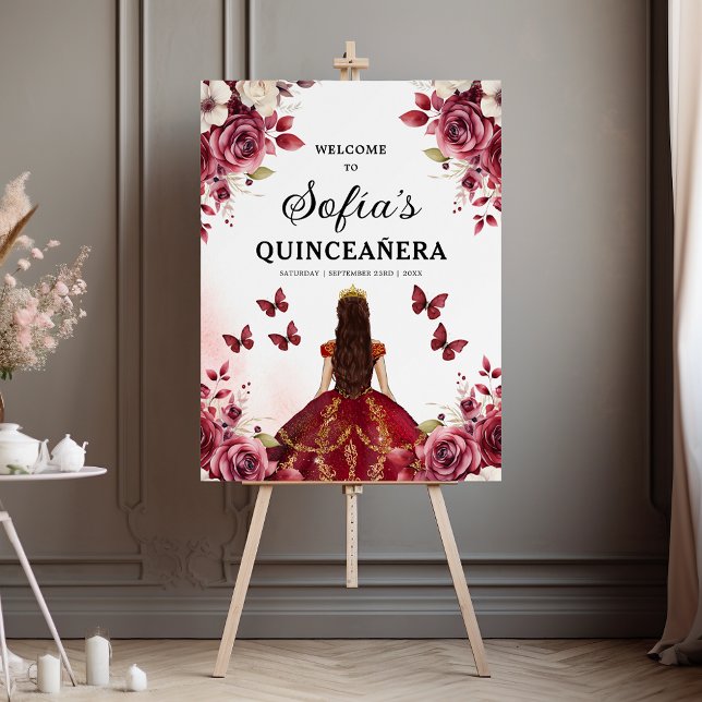 Burgundy Princess Quinceañera Birthday Welcome  Foam Board (Creator Uploaded)