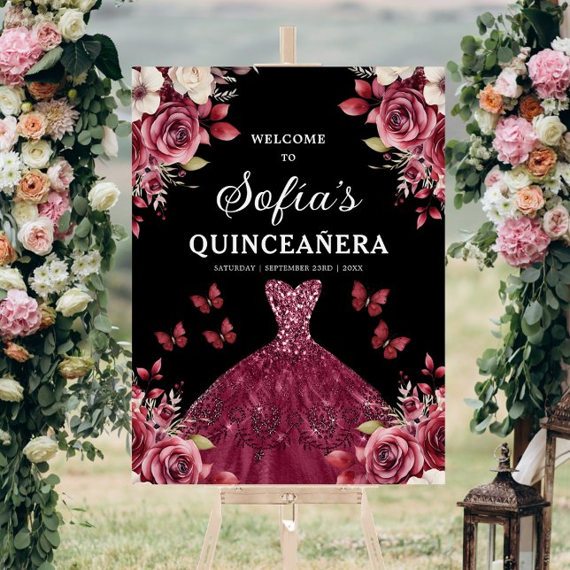 Burgundy Princess Quinceañera Birthday Welcome  Foam Board (Creator Uploaded)