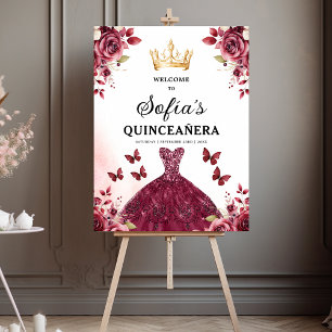 Burgundy Princess Quinceañera Birthday Welcome  Foam Board