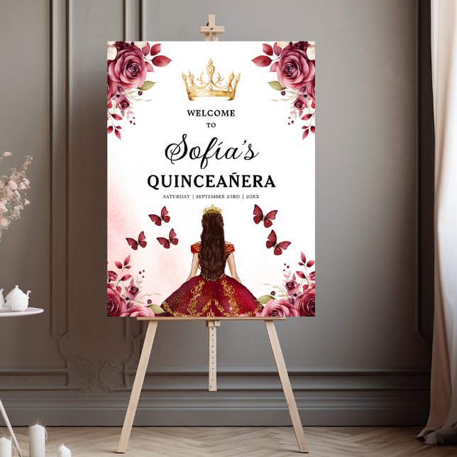 Burgundy Princess Quinceañera Birthday Welcome  Foam Board (Creator Uploaded)