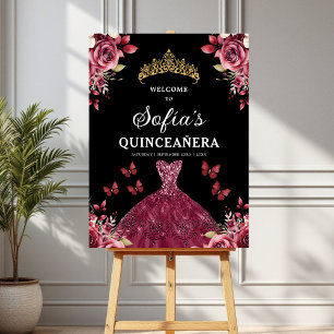 Burgundy Princess Quinceañera Birthday Welcome  Foam Board