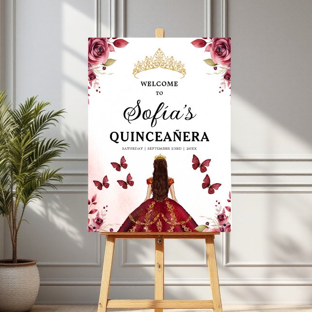 Burgundy Princess Quinceañera Birthday Welcome  Foam Board (Creator Uploaded)