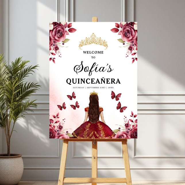 Burgundy Princess Quinceañera Birthday Welcome  Foam Board (Creator Uploaded)