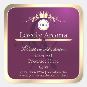 Burgundy Product Label Gold Border Logo Monogram