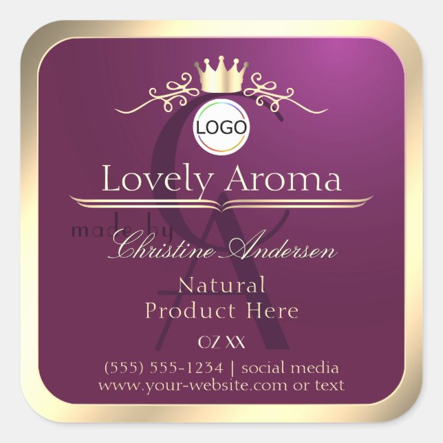 Burgundy Product Label Gold Border Logo Monogram (Front)