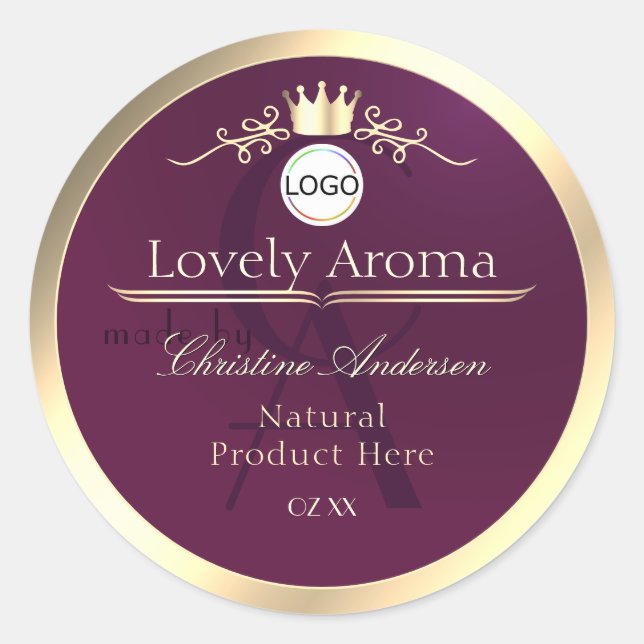 Burgundy Product Label Gold Border Logo Monogram (Front)