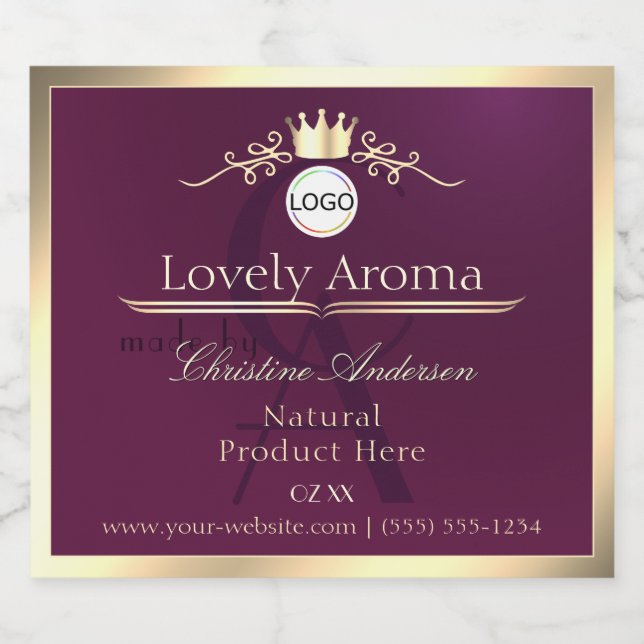 Burgundy Product Label Gold Border Logo Monogram (Single Label)
