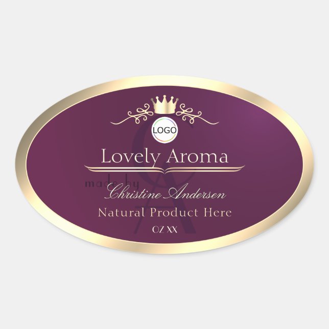 Burgundy Product Label Gold Border Logo Monogram (Front)