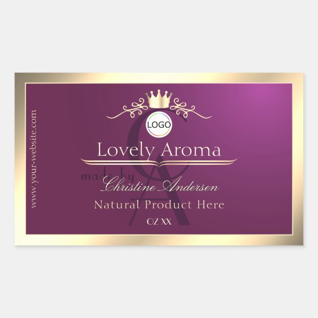 Burgundy Product Label Gold Border Logo Monogram (Front)