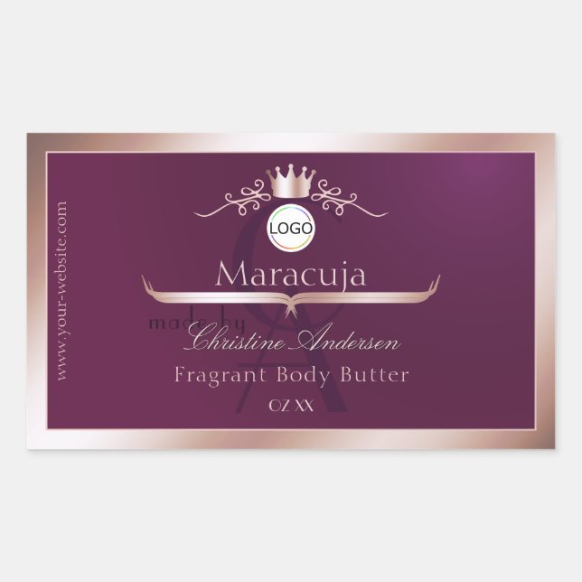 Burgundy Product Label Rose Gold Frame Monogram (Front)