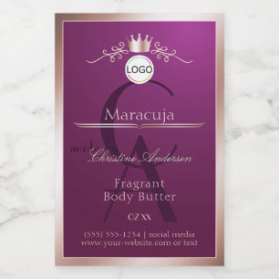 Burgundy Product Label Rose Gold Frame Monogram