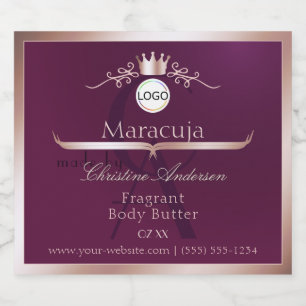 Burgundy Product Label Rose Gold Frame Monogram