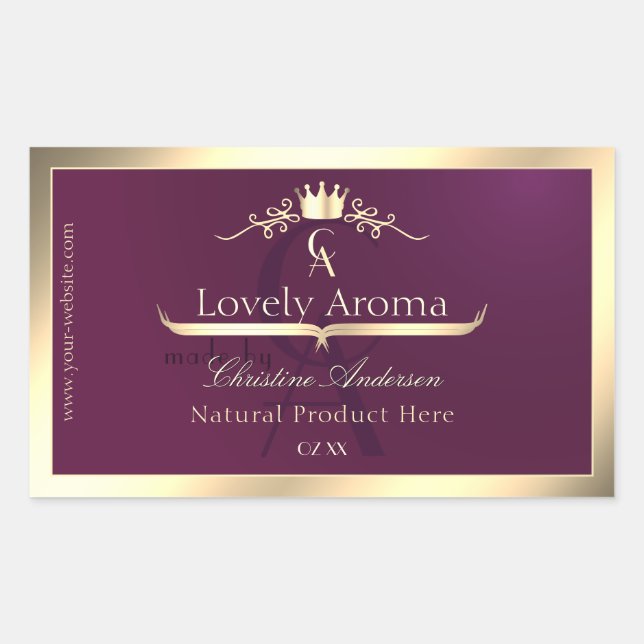 Burgundy Product Label with Gold Border Monogram (Front)
