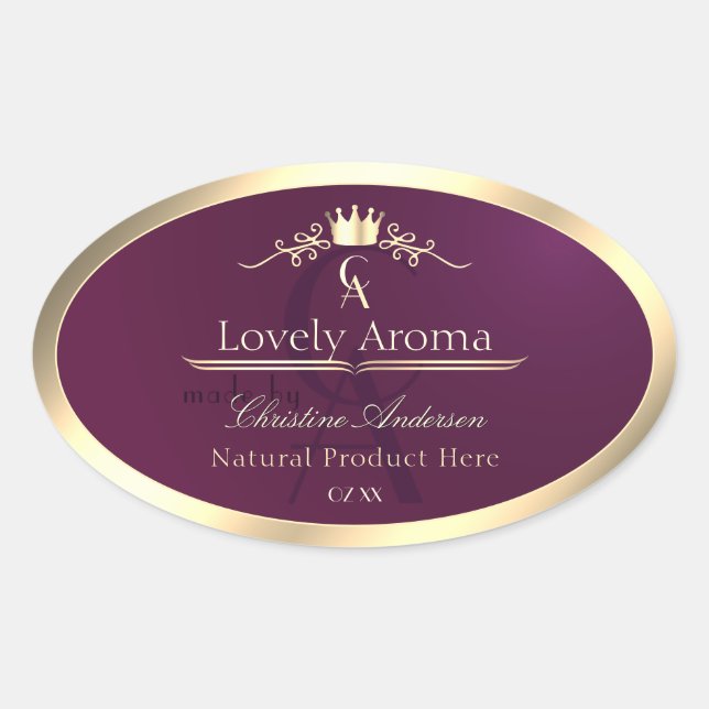 Burgundy Product Label with Gold Border Monogram (Front)
