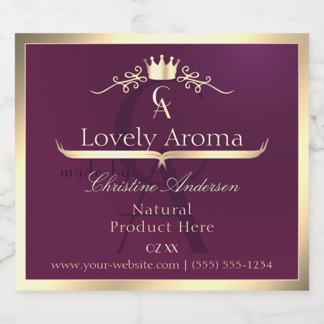 Burgundy Product Label with Gold Border Monogram (Single Label)